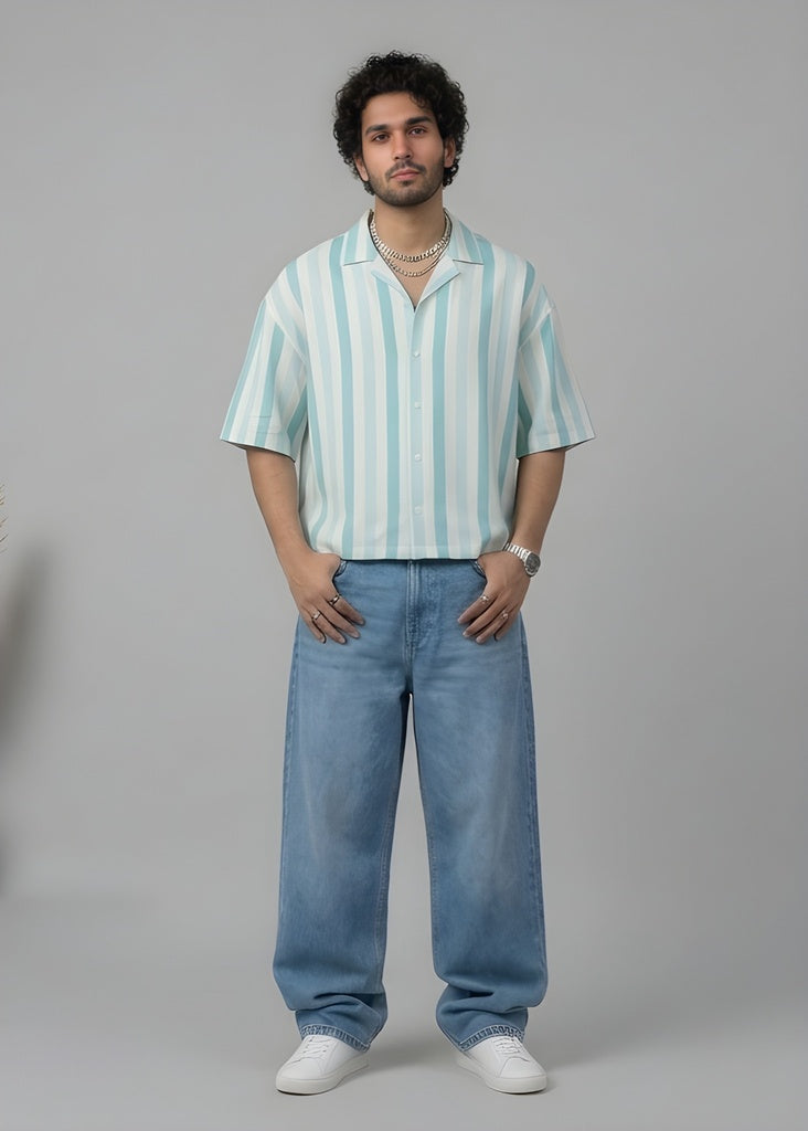 STRIPED EASY AQUA MARINE SHIRT
