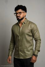 Forest Olive Linen Shirt – Premium Pure Linen | Regular Fit | Full Sleeve