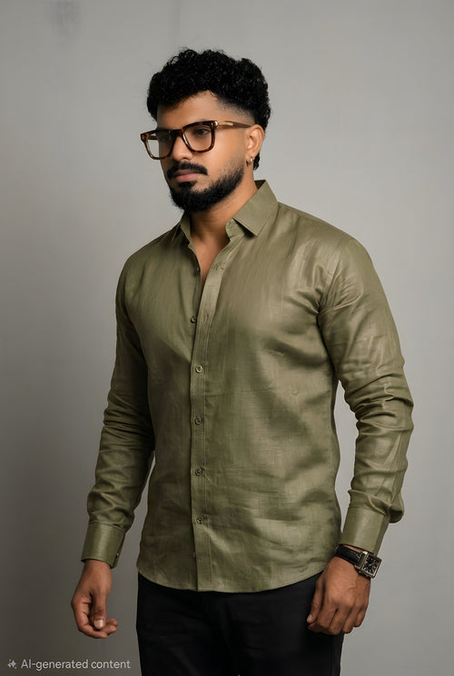 Forest Olive Linen Shirt – Premium Pure Linen | Regular Fit | Full Sleeve