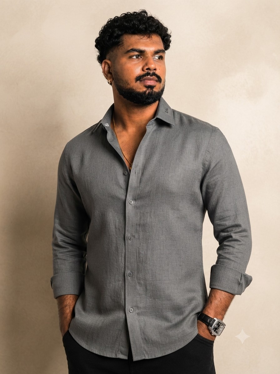 Graphite Linen Shirt – Premium Pure Linen | Regular Fit | Full Sleeve