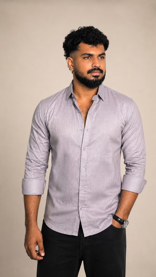 Ash Lilac Linen Shirt - Premium Pure Linen | Regular Fit | Full Sleeve